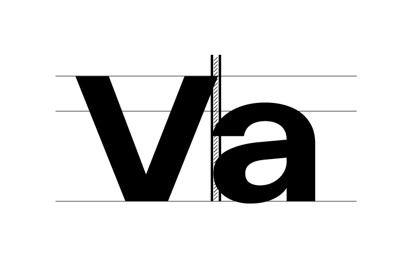 Kerning & Mastering — Va pair with metric lines and kern arrow
