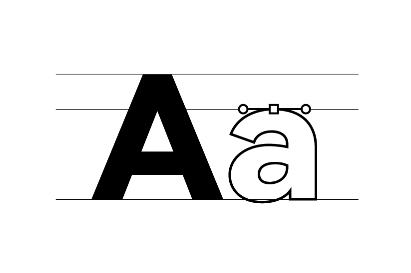 Type-Led Branding — letter Aa with construction lines and pen tool